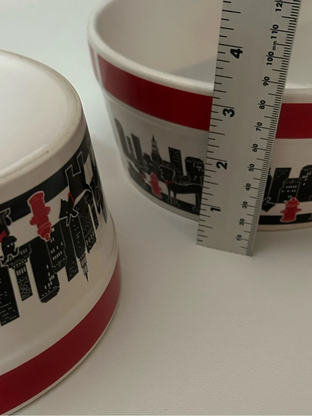 Dog Bowl Set of Two City Pets Red White Black Urban Loft Retro Ceramic Food Big